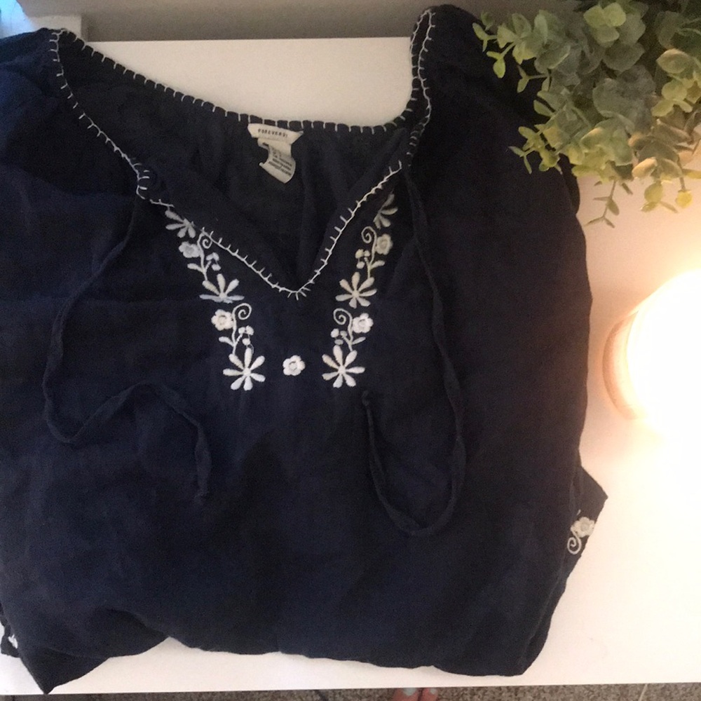 Embroidered navy blouse